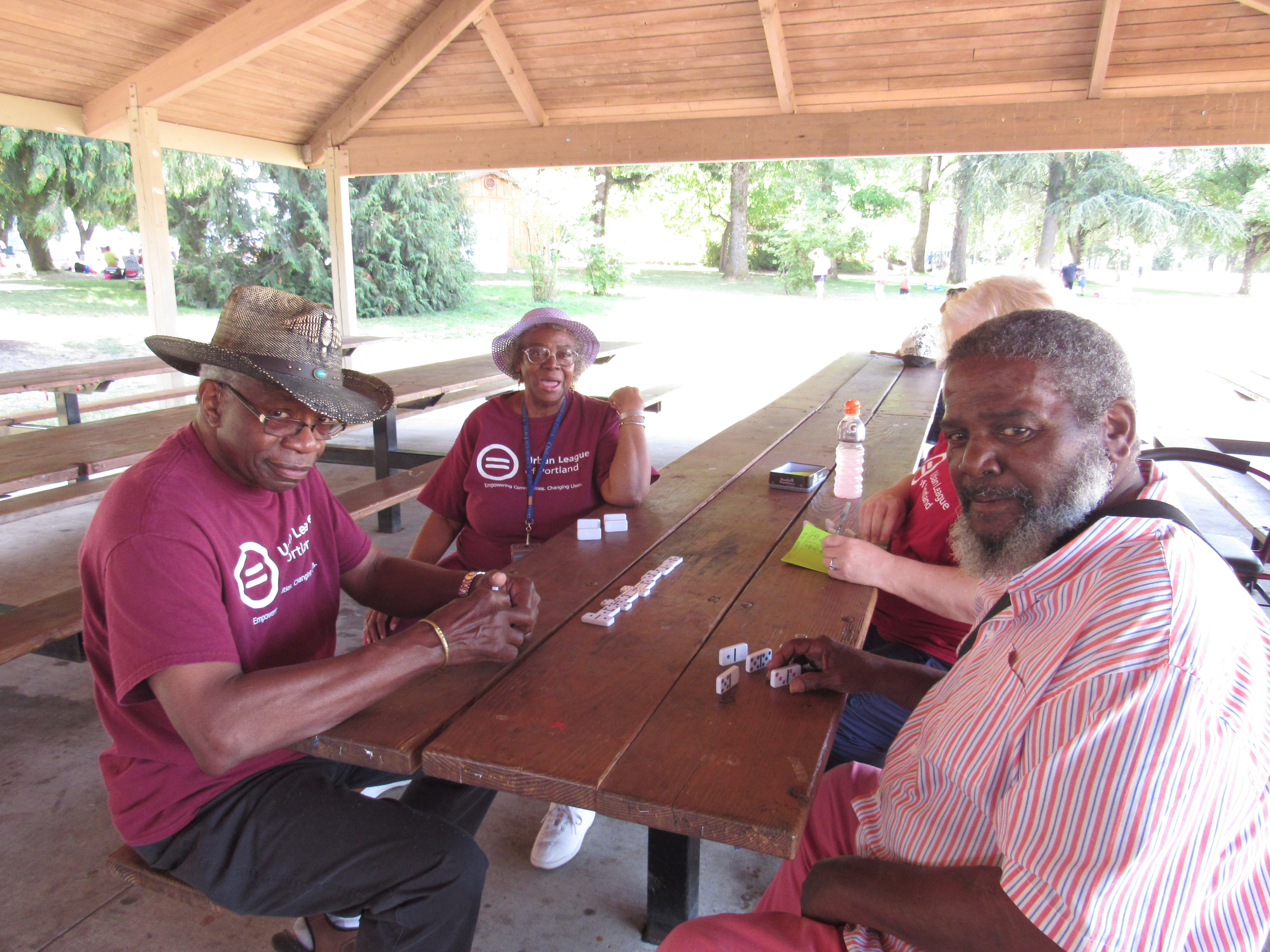 Older adults playing dominos