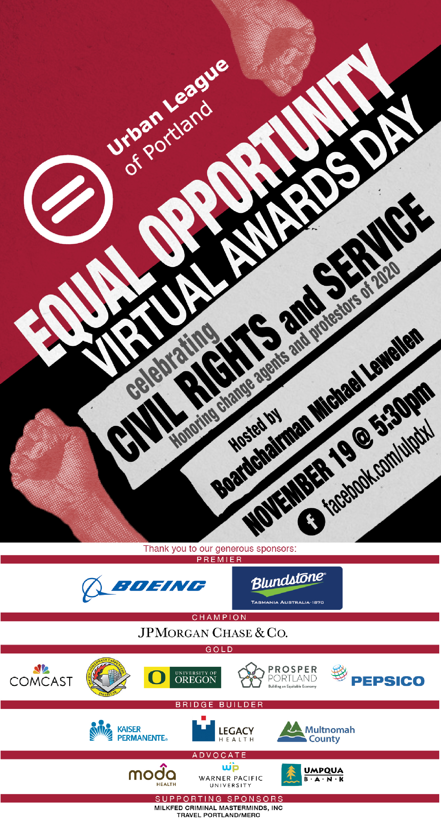 2020 VIRTUAL EQUAL OPPORTUNITY AWARDS DAY A virtual celebration honoring change agents and the protestors of 2020