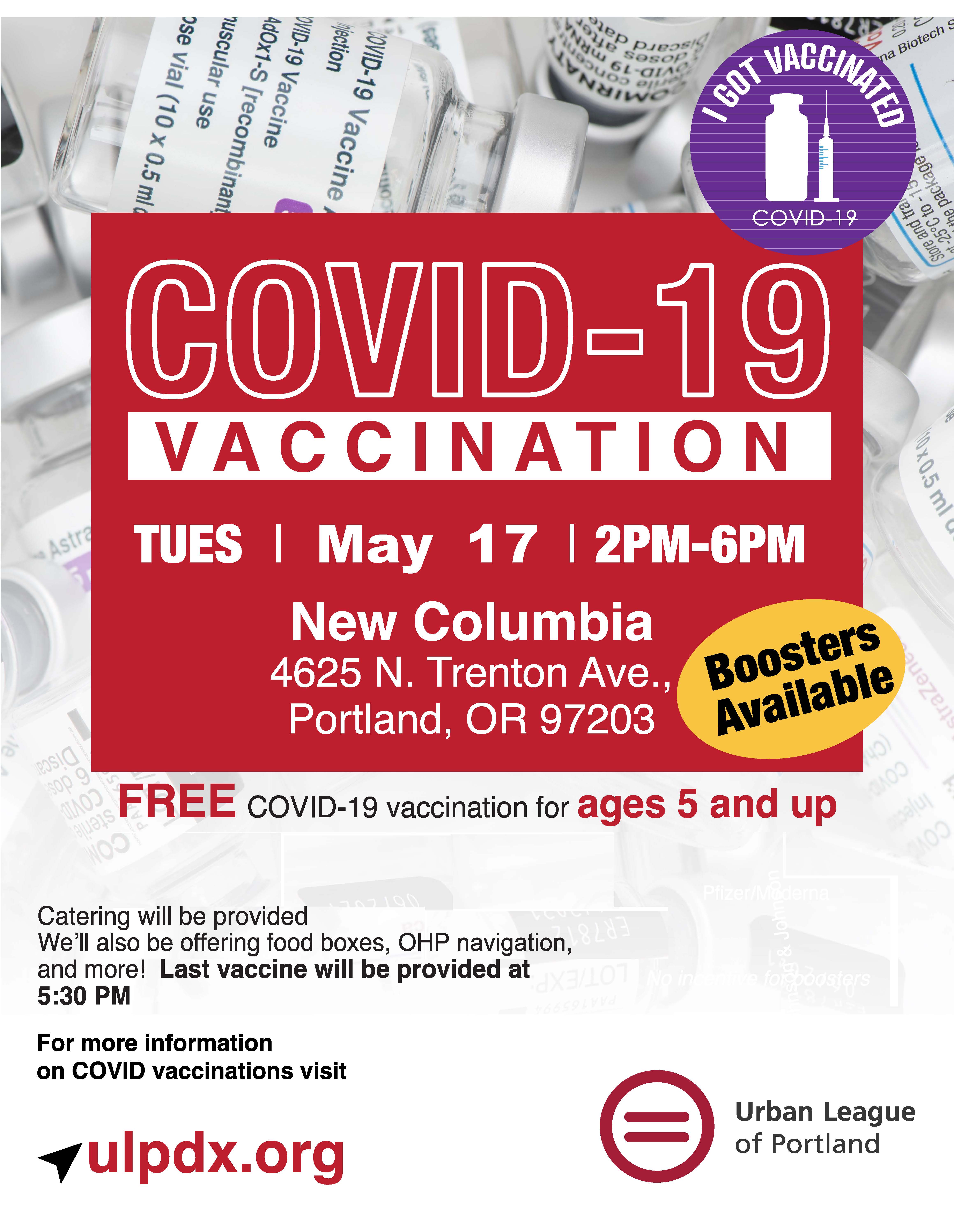 Flyer for Covid 19 vaccine and booster event