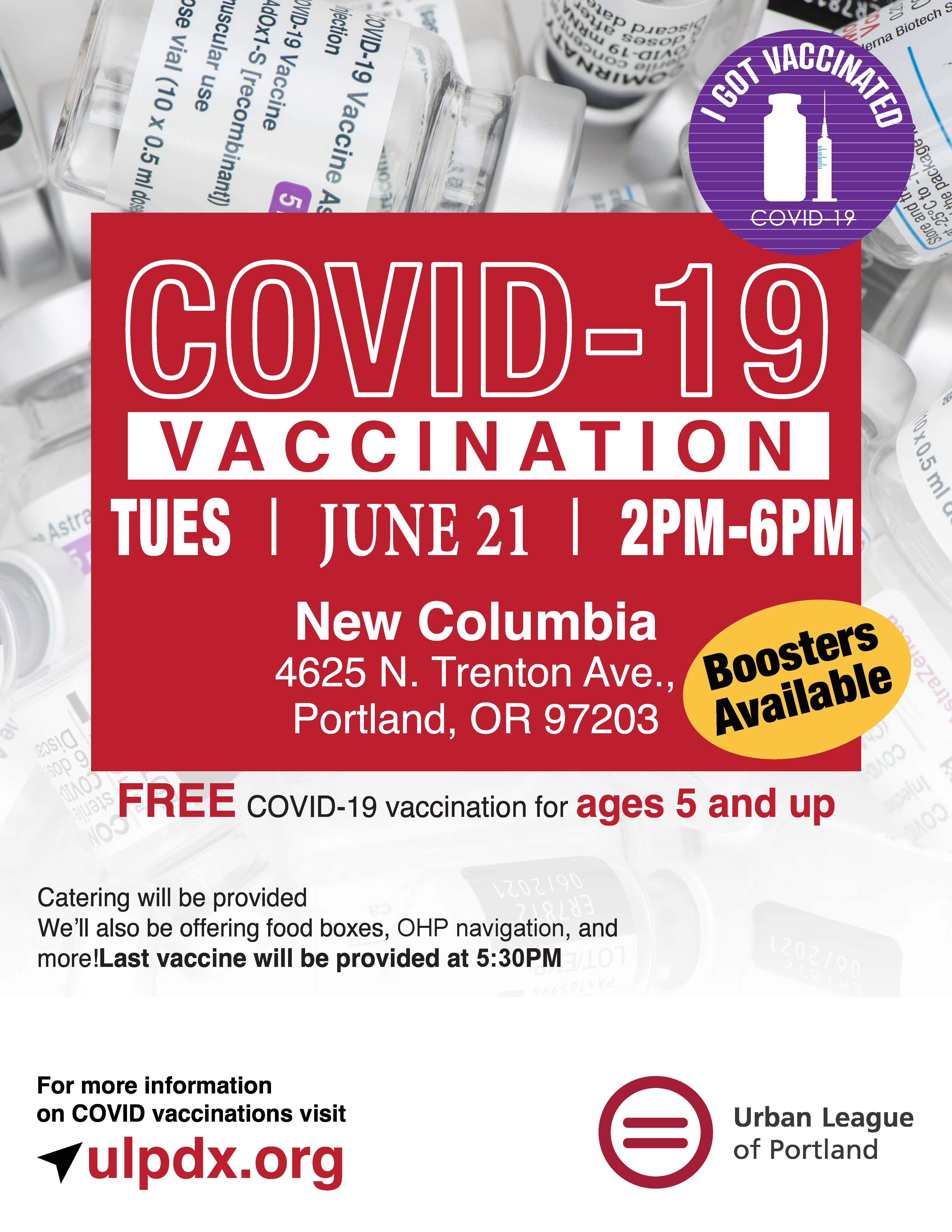 Flyer for Covid 19 vaccine and booster event