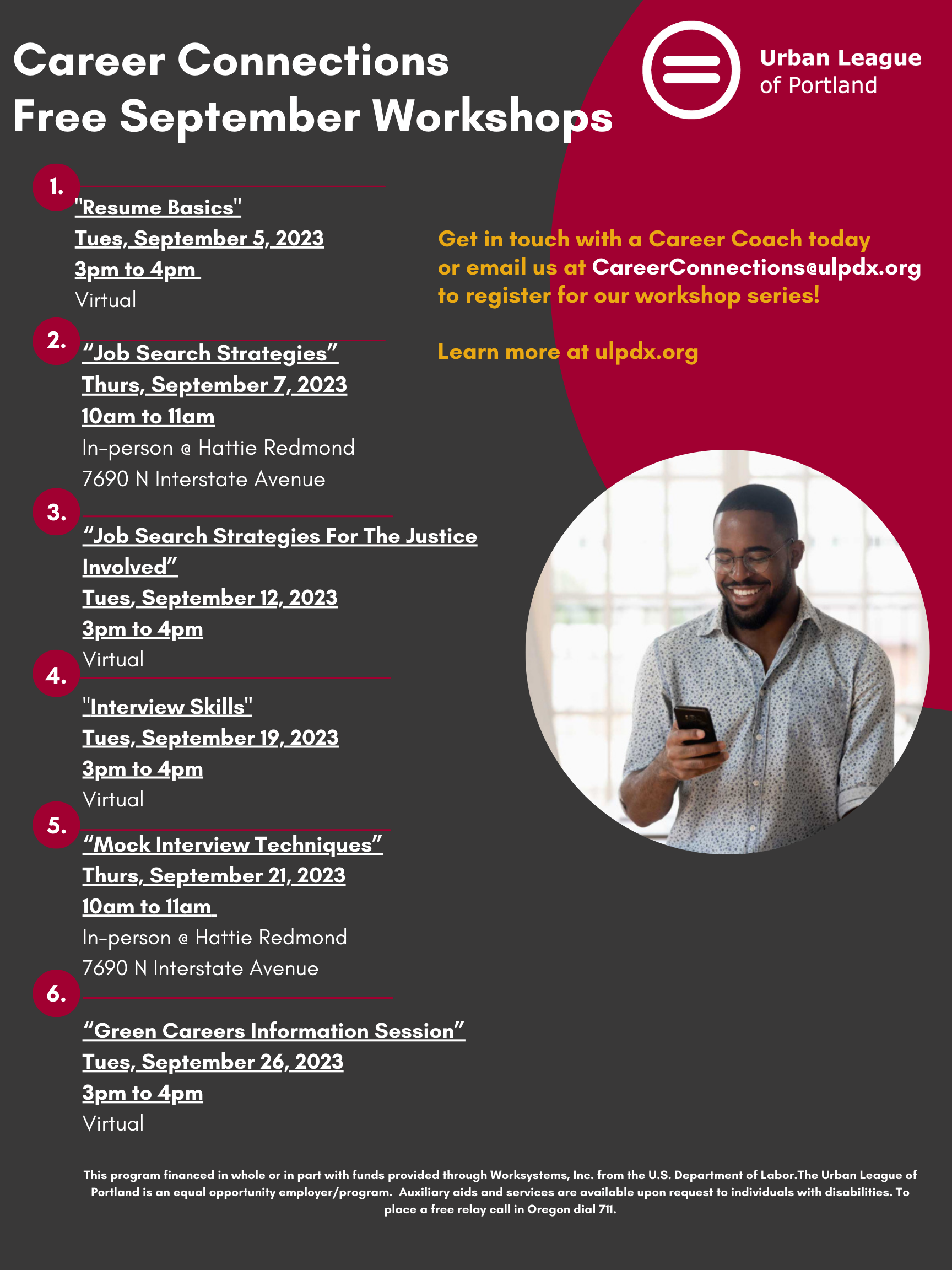 Career connections free September workshops flyer.