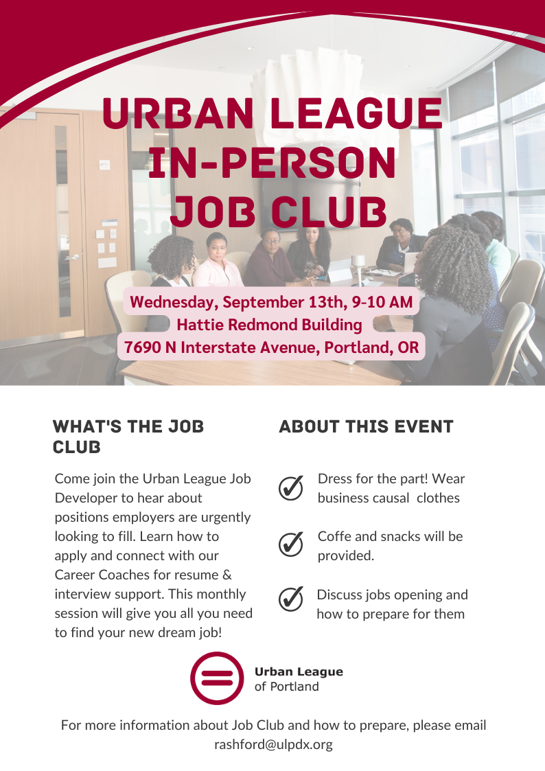 Urban league in person job club flyer.