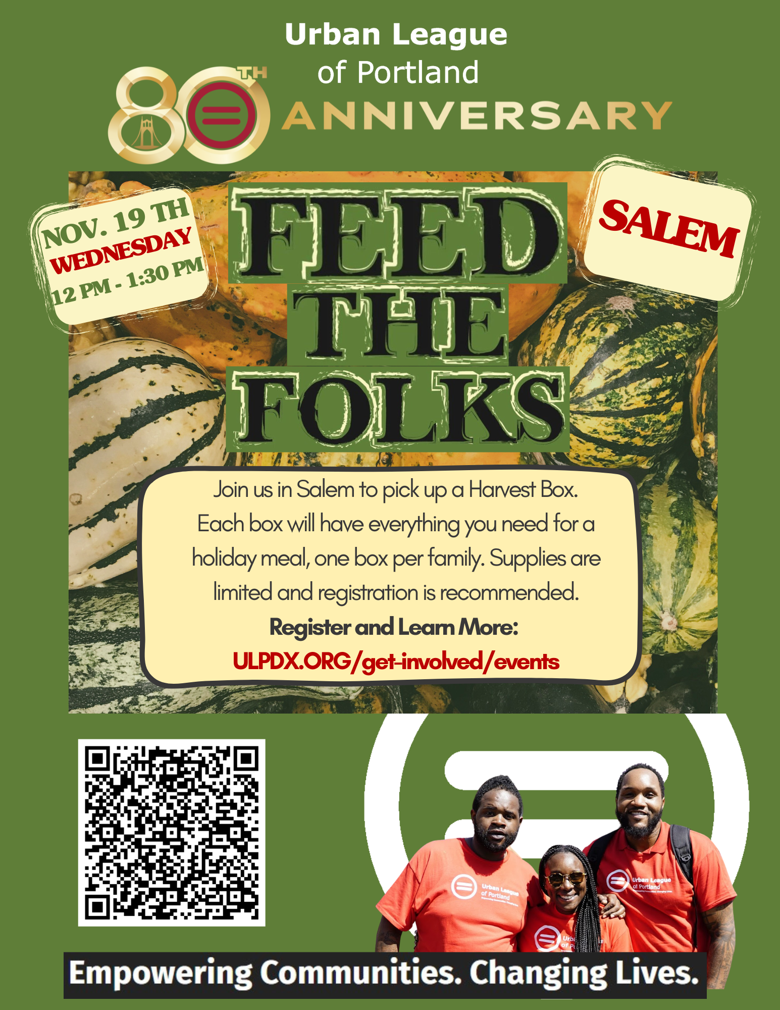 Flyer for Urban League’s Feed the Folks event in Salem on Nov. 19, offering free holiday Harvest Boxes.