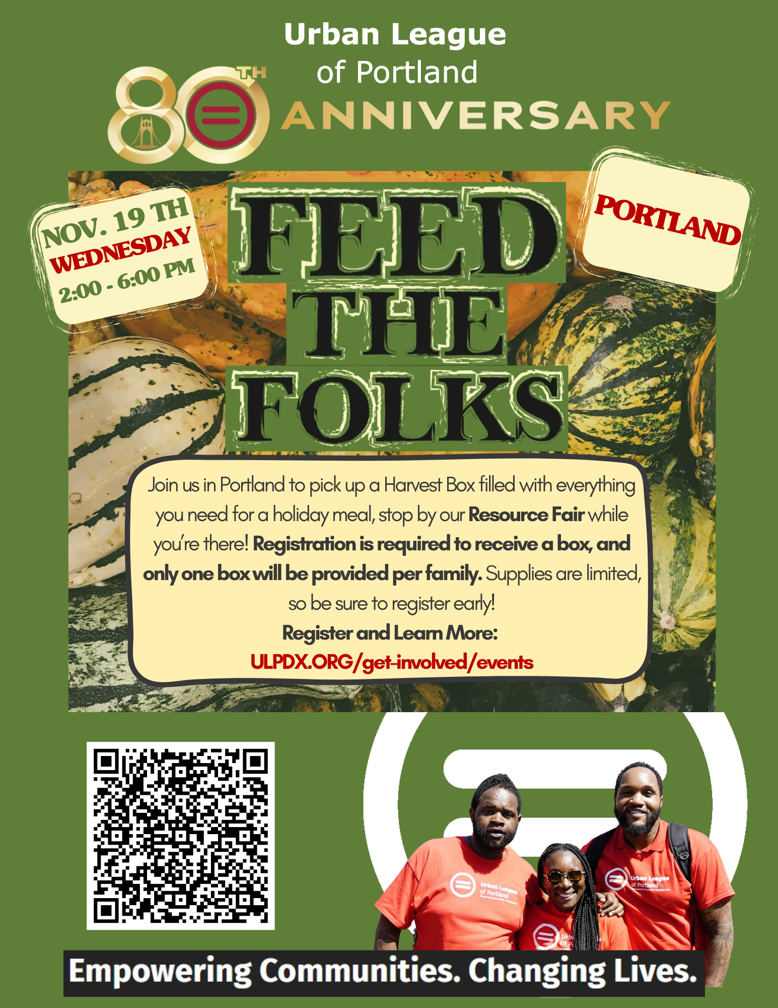 Flyer for Urban League’s Feed the Folks event in Portland on Nov. 19, offering free holiday Harvest Boxes.