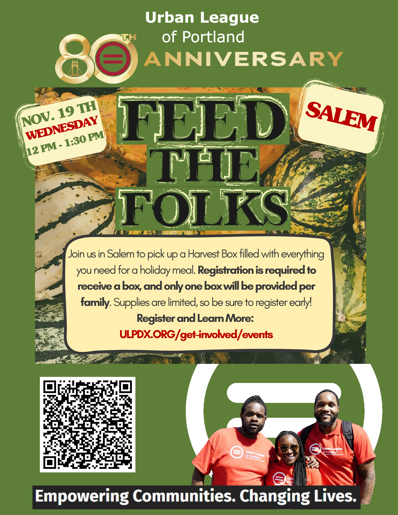 Flyer for Urban League’s Feed the Folks event in Salem on Nov. 19, offering free holiday Harvest Boxes.