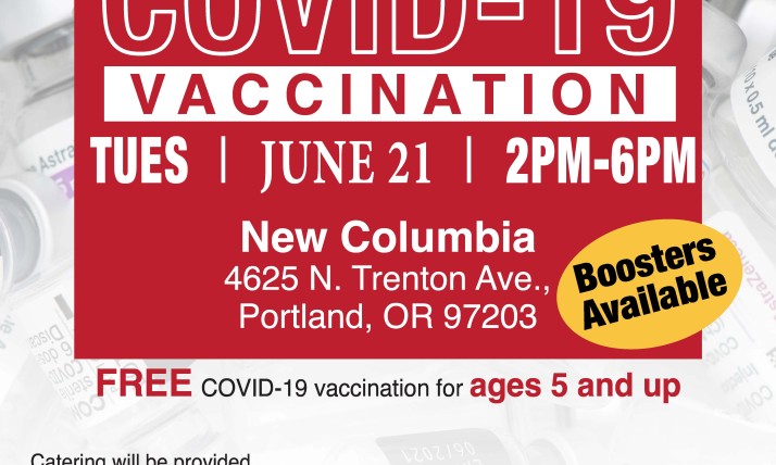 Flyer for Covid 19 vaccine and booster event