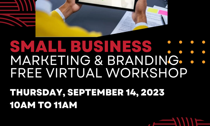 Flyer for small business marketing & branding free virtual workshop.