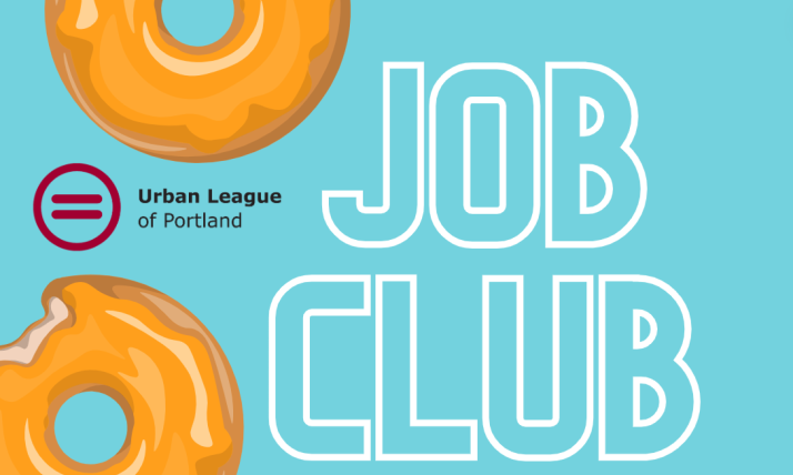 Job Club Flyer with blue background and glazed donuts
